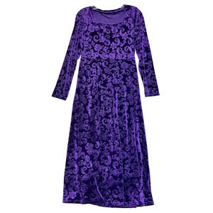 Velvet Long Sleeve Midi Dress Purple Medium Square Neck Fairy Whimsigoth